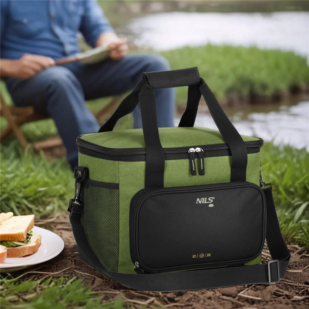 NILS CAMP Kühltasche 20L in Grün - kompakte Thermotasche für Picknick, Camping & Alltag