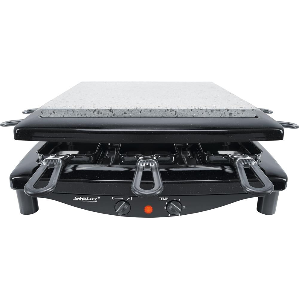 Steba Raclette RC 3 PLUS mit Naturstein & Stahlgussplatte – 8 Pfännchen, 1450 W, Made in Germany