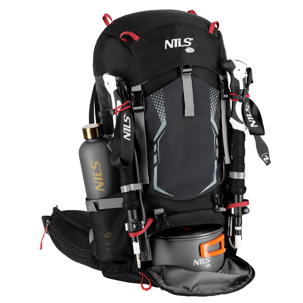 NILS CAMP Trekkingrucksack Northlake 40L in Schwarz - erweiterbarer Outdoor Rucksack mit Belüftung