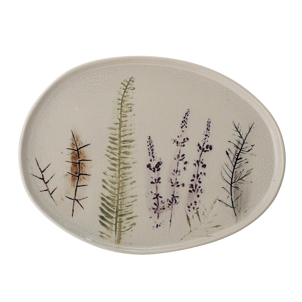 Bloomingville Bea Servierplatte, Natur, 34,5x26cm, Steingut, mit Blumenmotiv, dänisches Design