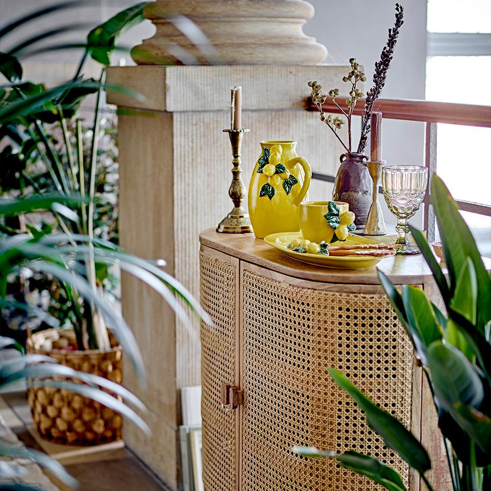 Bloomingville Limone Krug aus Steingut, gelb, 1,6 l, handdekoriert, idealer Limonadenkrug