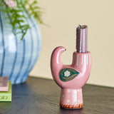 Bloomingville Trudy Kerzenhalter, Vogel, in Rosa, aus Steingut, Kerzenständer, im dänischen Design