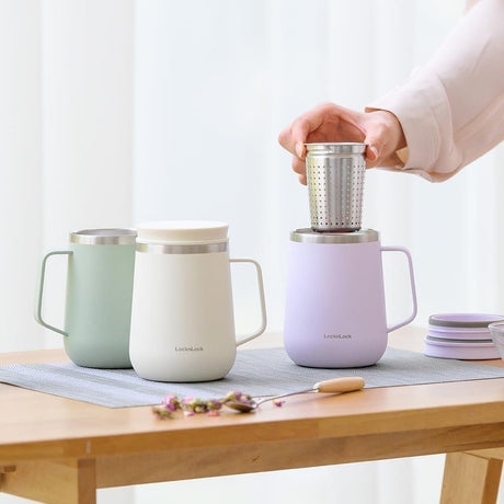 LocknLock Metro Teetasse 400 ml Mint - Thermobecher mit Teesieb Edelstahl auslaufsicher