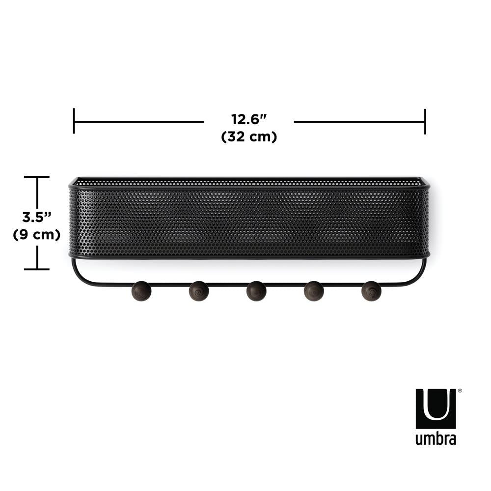 Umbra Estique Schlüsselbrett mit Briefablage, Multifunktionaler Wand Organizer mit 5 Haken, in Schwarz