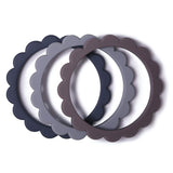 Mushie Beißring Blumen 3er Set, Steel/Dove Gray/Stone, Armband aus Silikon, BPA-frei