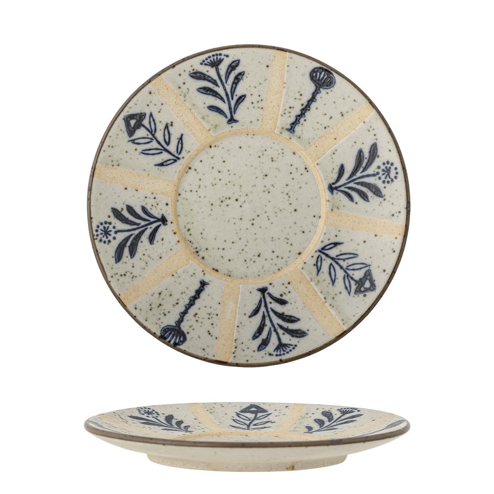 Bloomingville Leonie Teller in Beige/Blau, 16cm, aus Steingut