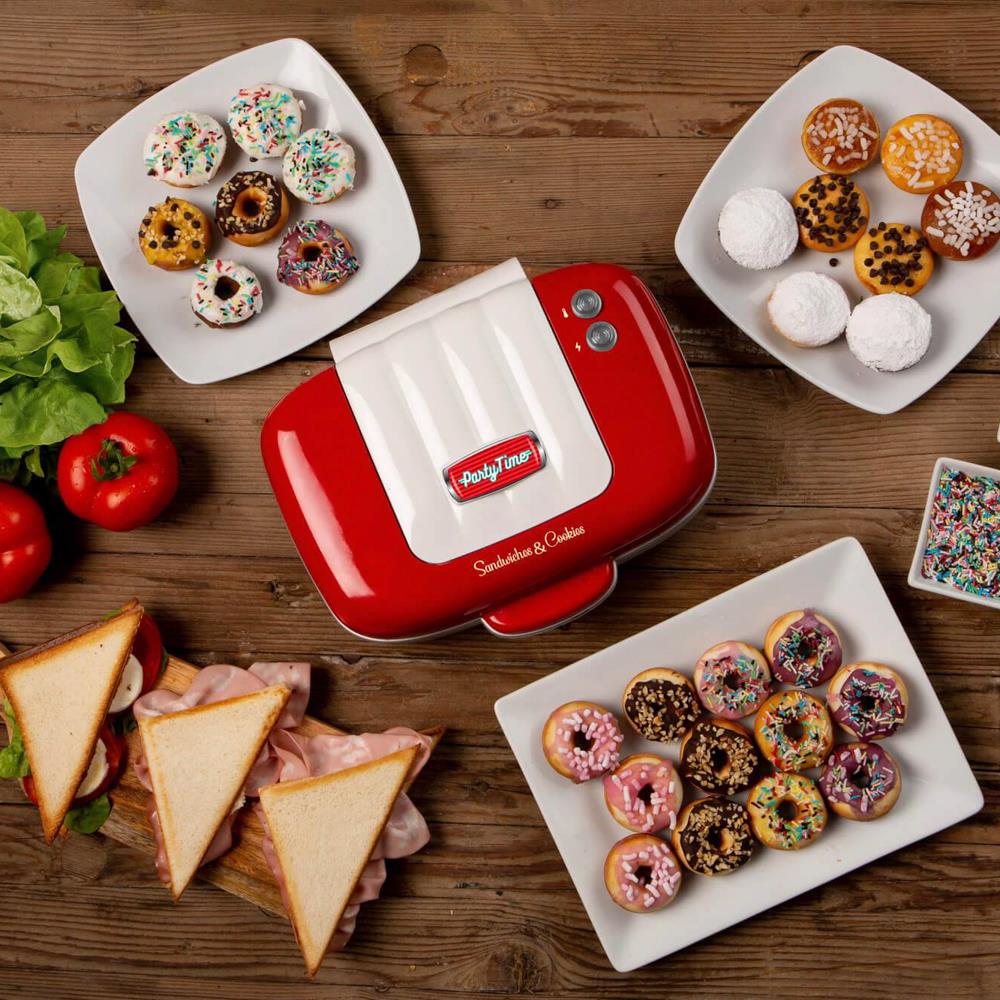 Ariete Party Time 3in1 Snack Maker, Rot, Donuts, Sandwiches, Cookies, Retro-Design, 50er Jahre-Stil