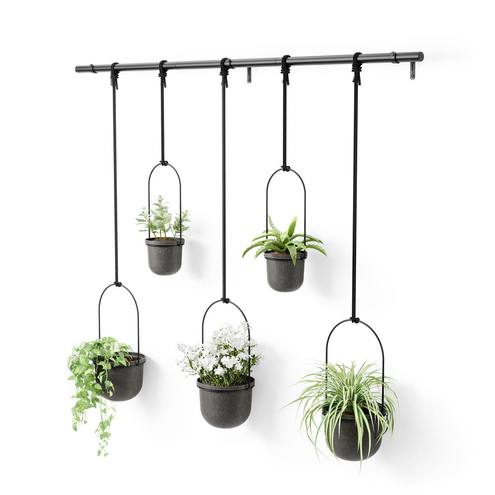 Umbra Triflora Vase in Schwarz, 5er-Hängeblumentopf für Wand- und Deckenmontage