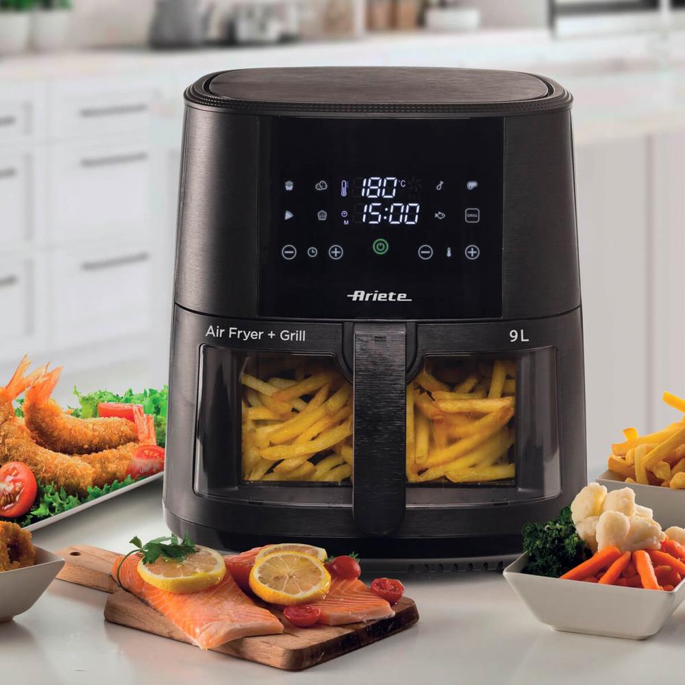 Ariete Air Fryer, Schwarz, Heißluftfritteuse 9L, Touchscreen, 1500W