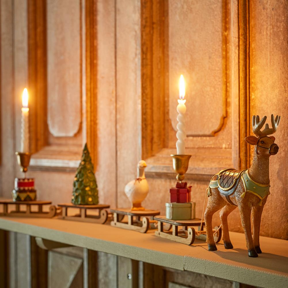 Bloomingville Dasher Deko Rentier mit Schlitten Weihnachtsdeko Polyresin