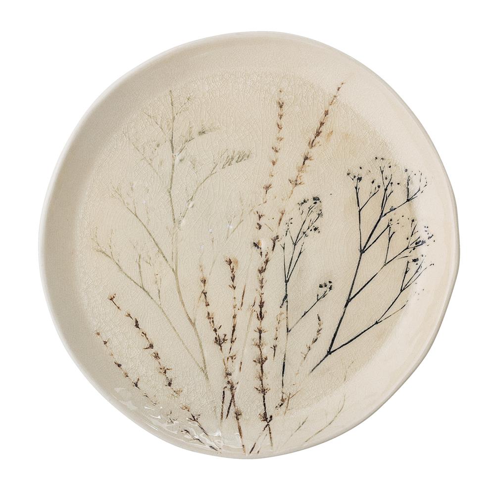 Bloomingville Bea Teller, Natur, 27,5cm, Steingut, mit Blumenmotiv, dänisches Design