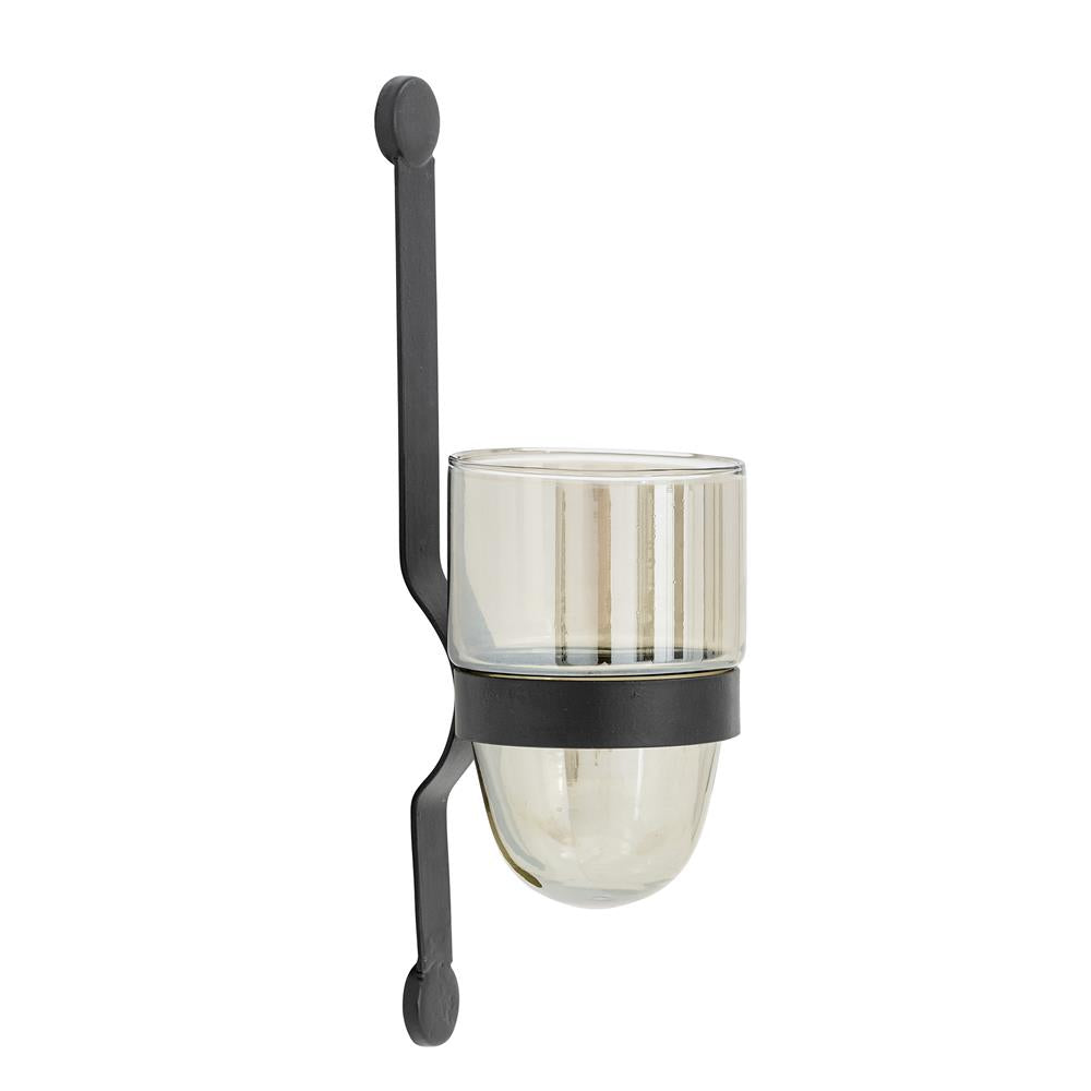 Bloomingville Jasmina Wandteelichthalter Schwarz Glas L10,5xH35,5xW14 cm – stilvolle Wandlaterne