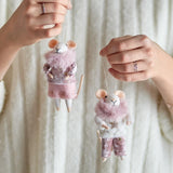Bloomingville Peo Mäuse Anhänger, Rosa, Wollfiguren klein 2er Set Weihnachtsdeko
