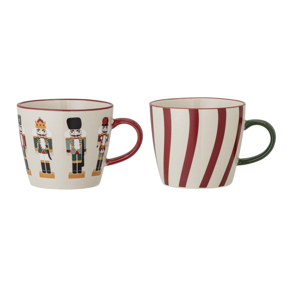 Bloomingville Jolly Tassen 2er Set 300ml Nussknacker Streifen große Kaffeetasse Teetasse Kaffeepott Weihnachten X-Mas dänisches Design