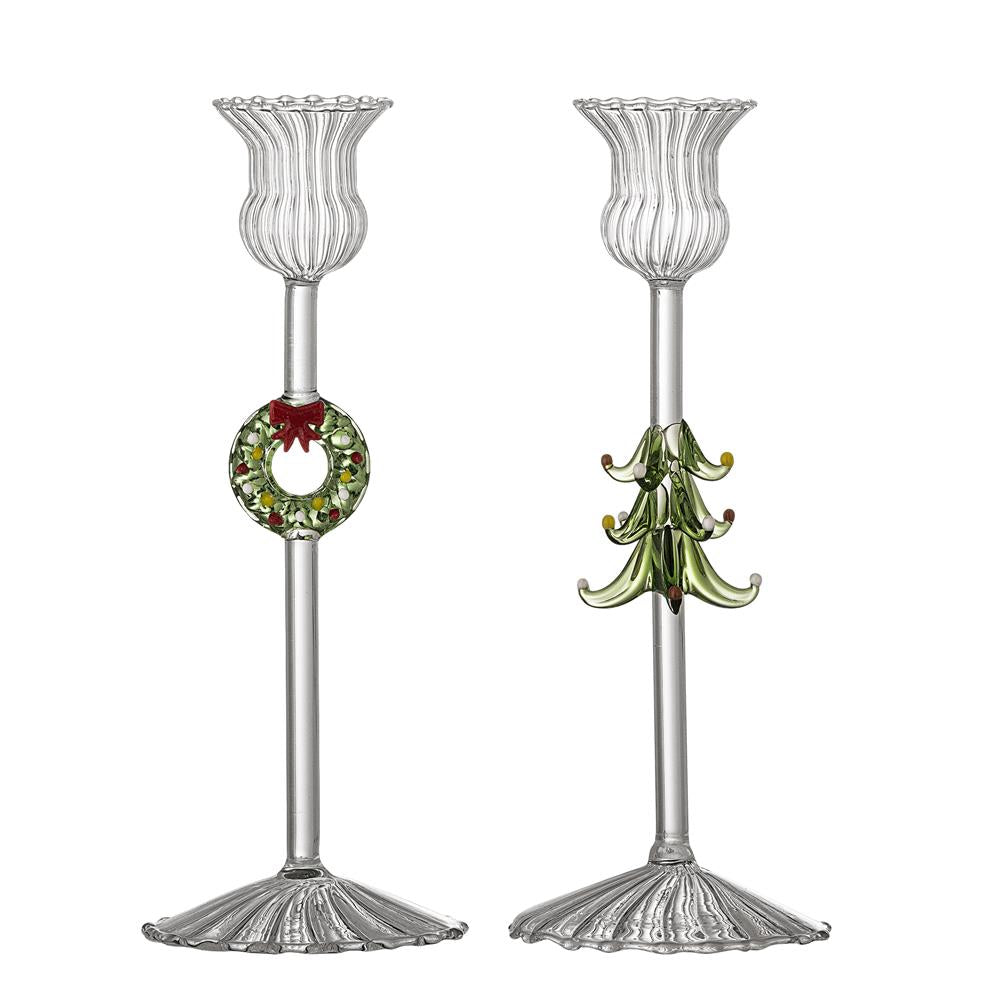 Bloomingville Branton Kerzenhalter Klar Glas 2er Set für Stabkerzen Weihnachtsdeko