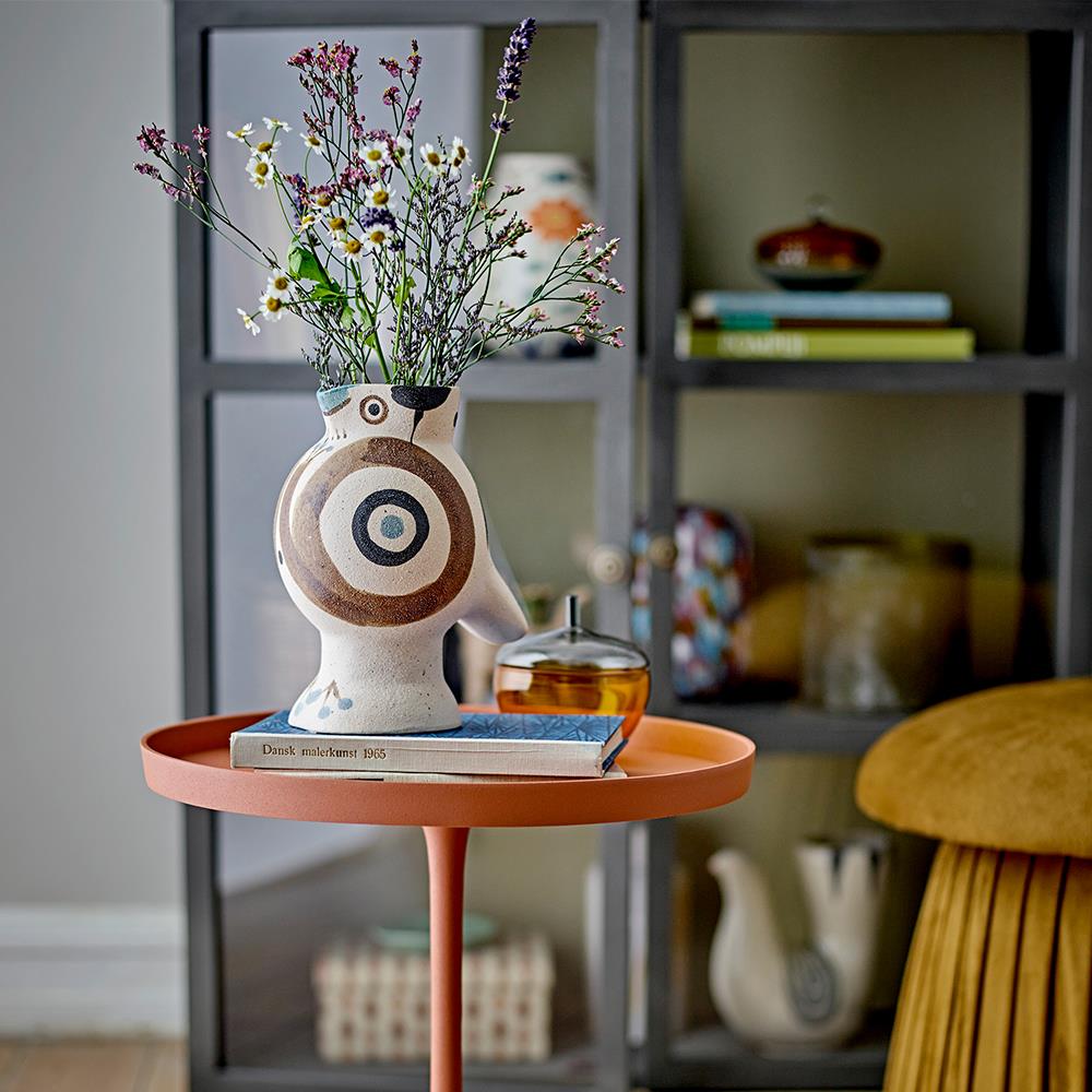 Bloomingville Mahrab Vase, Natur, Steingut – handdekorierte Vogelvase mit künstlerischem Charakter