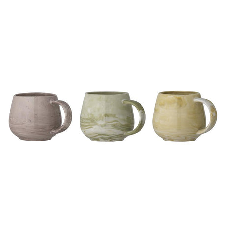 Bloomingville Palma Tassen in Grün 3er Set, 300ml, aus Steingut im dänischen Design