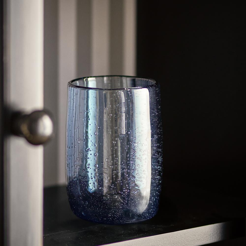 Bloomingville Tabby Trinkglas blau 330 ml aus Glas – mundgeblasenes 4er Set für Küche & Tischdeko