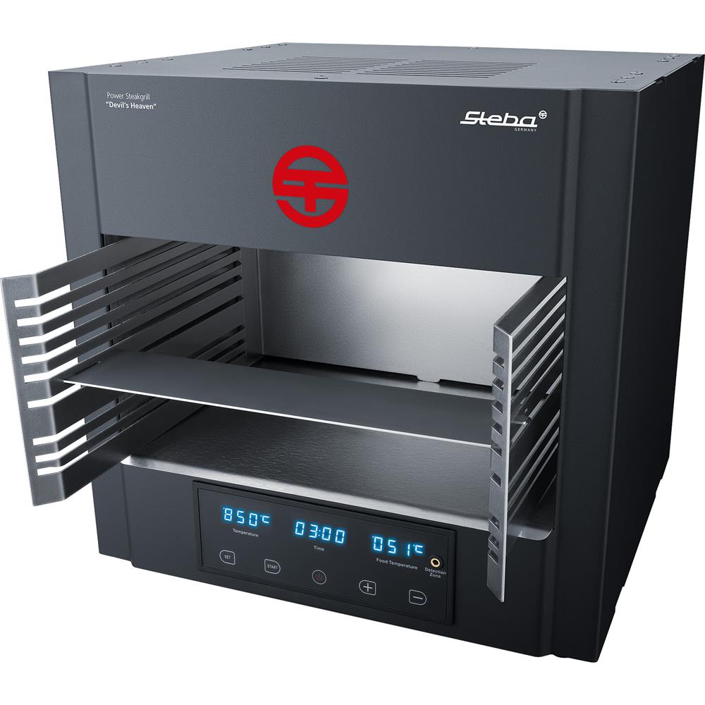 Steba Power Steakgrill PS E2600 XL DEVIL'S HEAVEN – 2600W, 400-850°C, Elektronische Kerntemperatur-Messsonde, Edelstahl-Zubehör