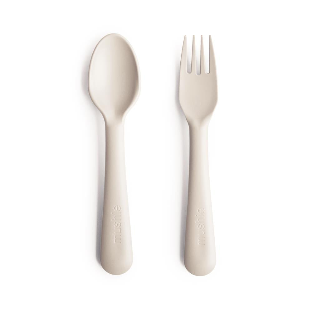 Mushie Kinderbesteckset Gabel und Löffel, Ivory, BPA-frei