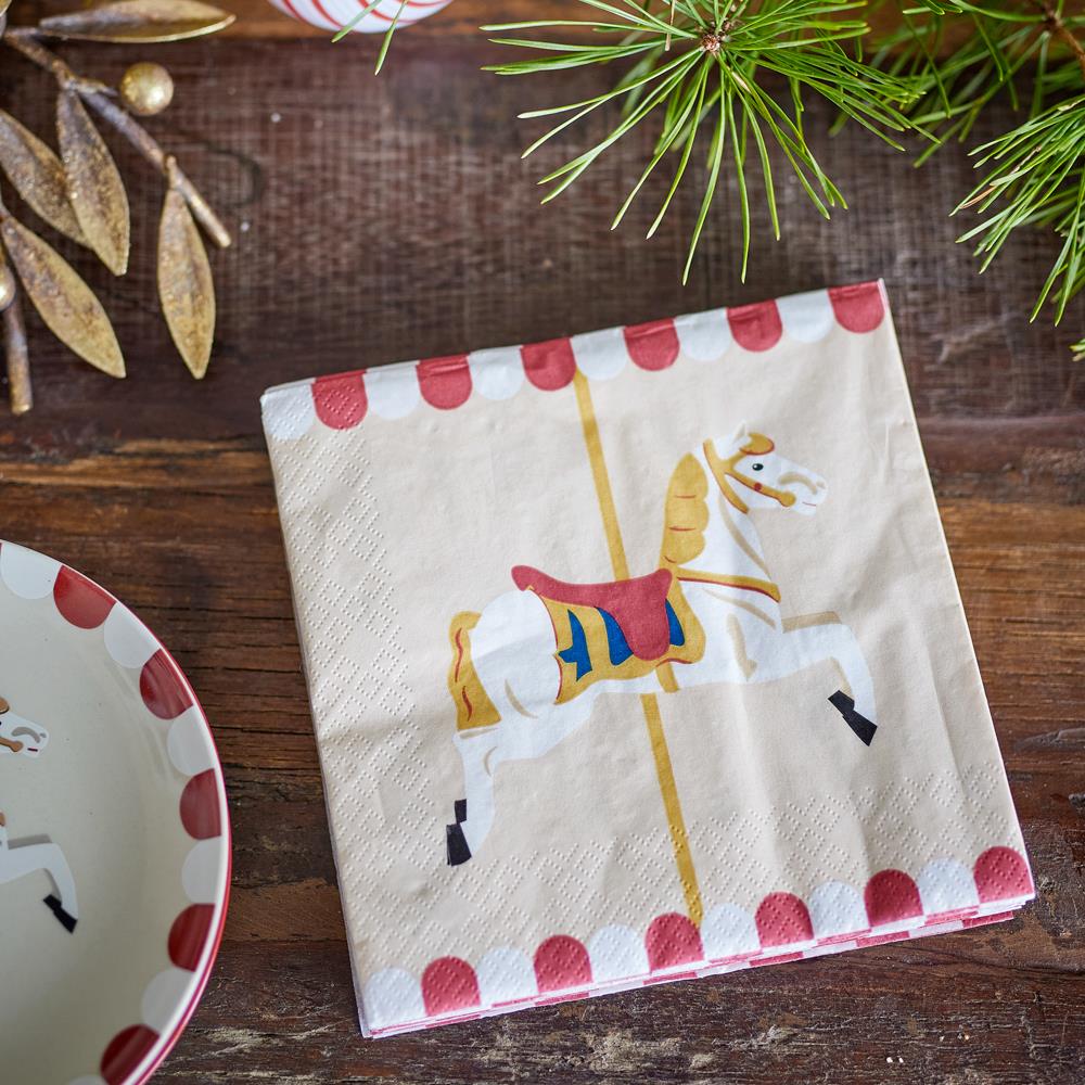 Bloomingville Merry-go-round Weihnachtsservietten mit Karussell-Motiv, 20 Servietten