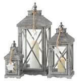 BOLTZE Laterne Grammy – 3er Set aus Holz, Glas & Jute, quadratisch, grau, 32–68 cm Höhe