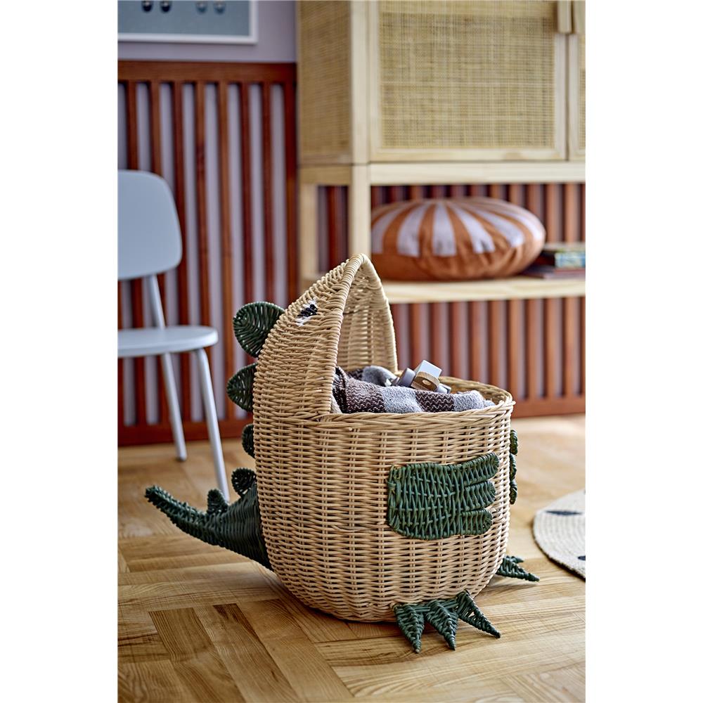 Bloomingville MINI Eddi Aufbewahrungskorb, Dinosaurier, Spielzeugkiste aus Rattan, dänisches Design