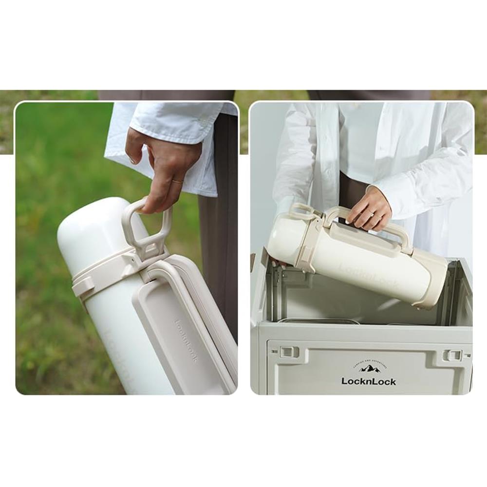 LocknLock Thermoskanne 1,8 L Schwarz, Becher, Edelstahl, Tragegurt, Auslaufsicher