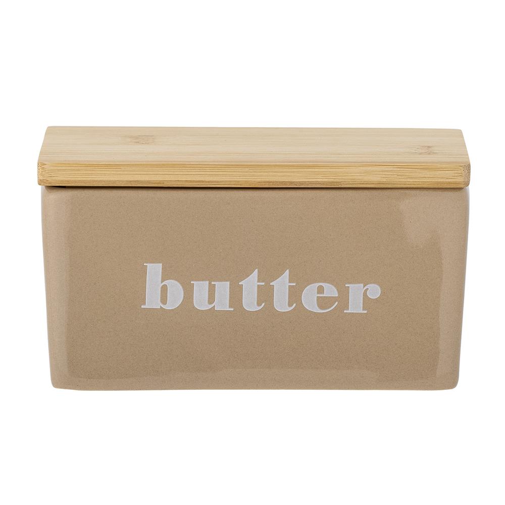 Bloomingville Hanyu Butterdose aus Steingut in Braun mit Bambusdeckel im dänischen Design