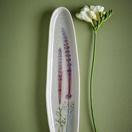Bloomingville Bea Servierplatte, Natur, 35,5x8cm, Steingut, mit Blumenmotiv, dänisches Design
