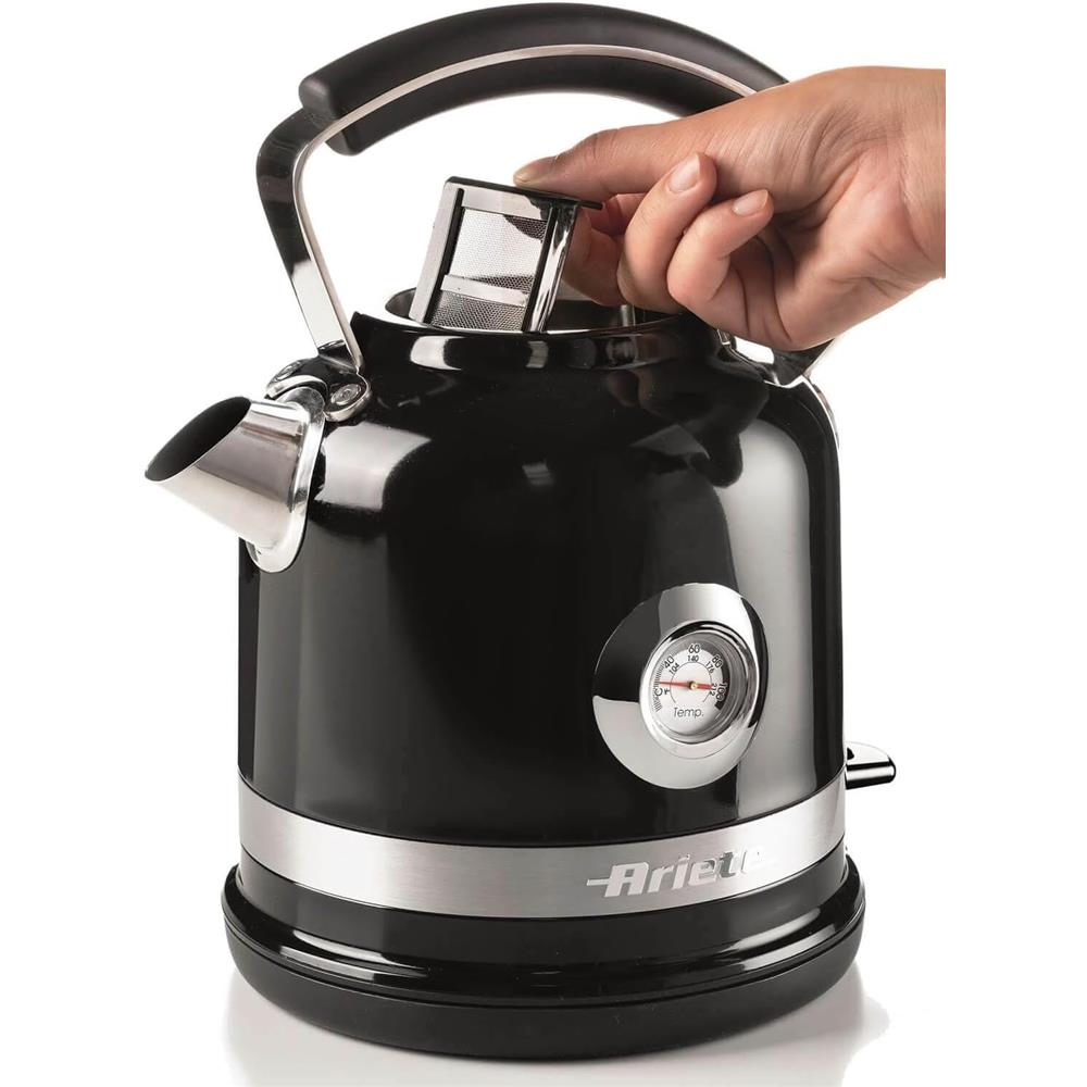Ariete Moderna Wasserkocher, Schwarz, 1,7L, Edelstahlgehäuse, 2000W, Modernes Design