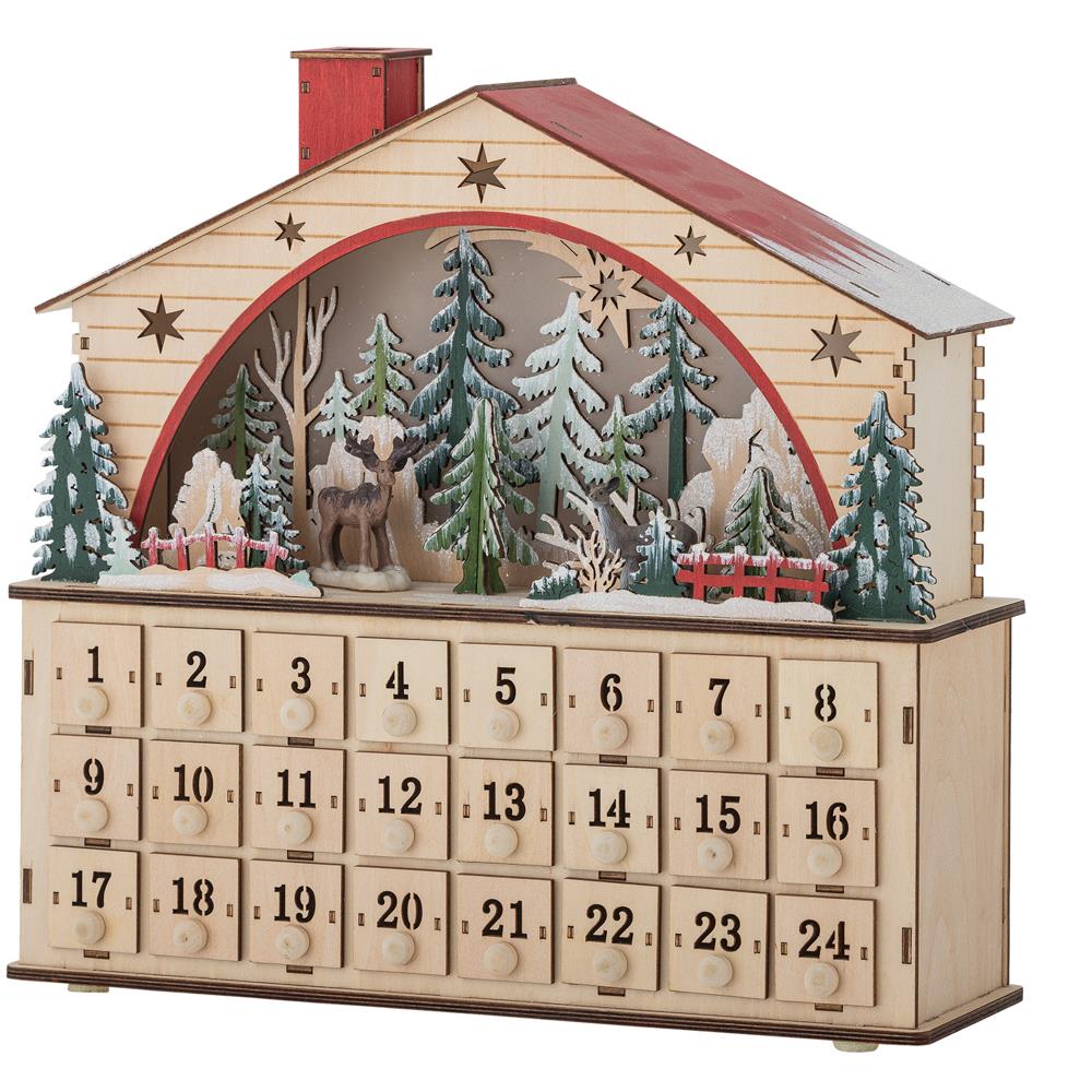 Bloomingville Melvin Adventskalender mit Licht Natur Holz Weihnachtsdeko