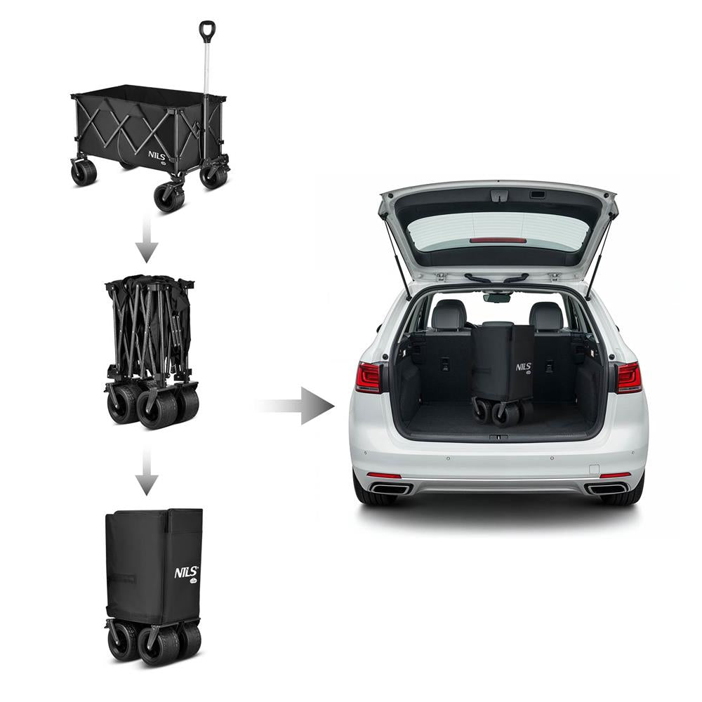 NILS CAMP XXL Bollerwagen faltbar 180L in Schwarz -Campingwagen für Strand & Garten