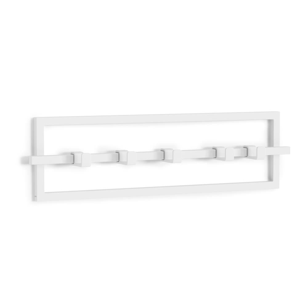 Umbra Cubiko Wandgarderobe mit 5 Garderobenhaken, Garderobenleiste mit beweglichen Haken, in Weiß