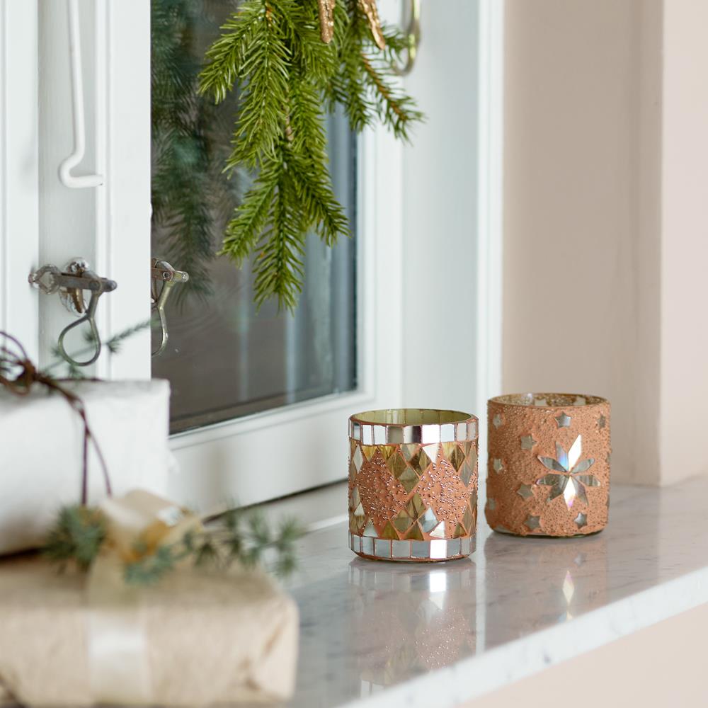 Bloomingville Miya Windlichter, Glas 2er Set Teelichthalter mit Mosaik-Effekt