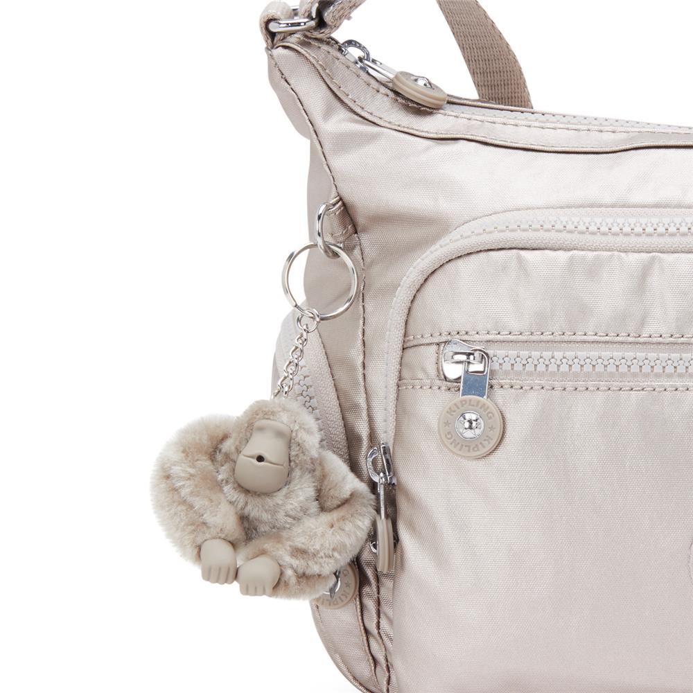 Kipling GABBIE S, Kleine Umhängetasche, Metallic Glow (beige), Schultertasche mit vielen Fächern