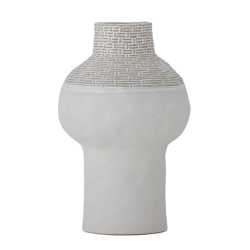 Bloomingville Iyore Vase weiß D14,5 cm aus Steingut – dekorative Vase für Wohnzimmer & Tischdeko