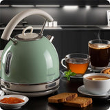 Ariete Vintage Wasserkocher, Grün, 1,7L, Edelstahlgehäuse, 2000W, Elegantes Retro-Design