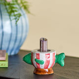 Bloomingville Codia Teelicht- & Kerzenhalter, Pink, Steingut, Fischform, handbemalt, 13 cm