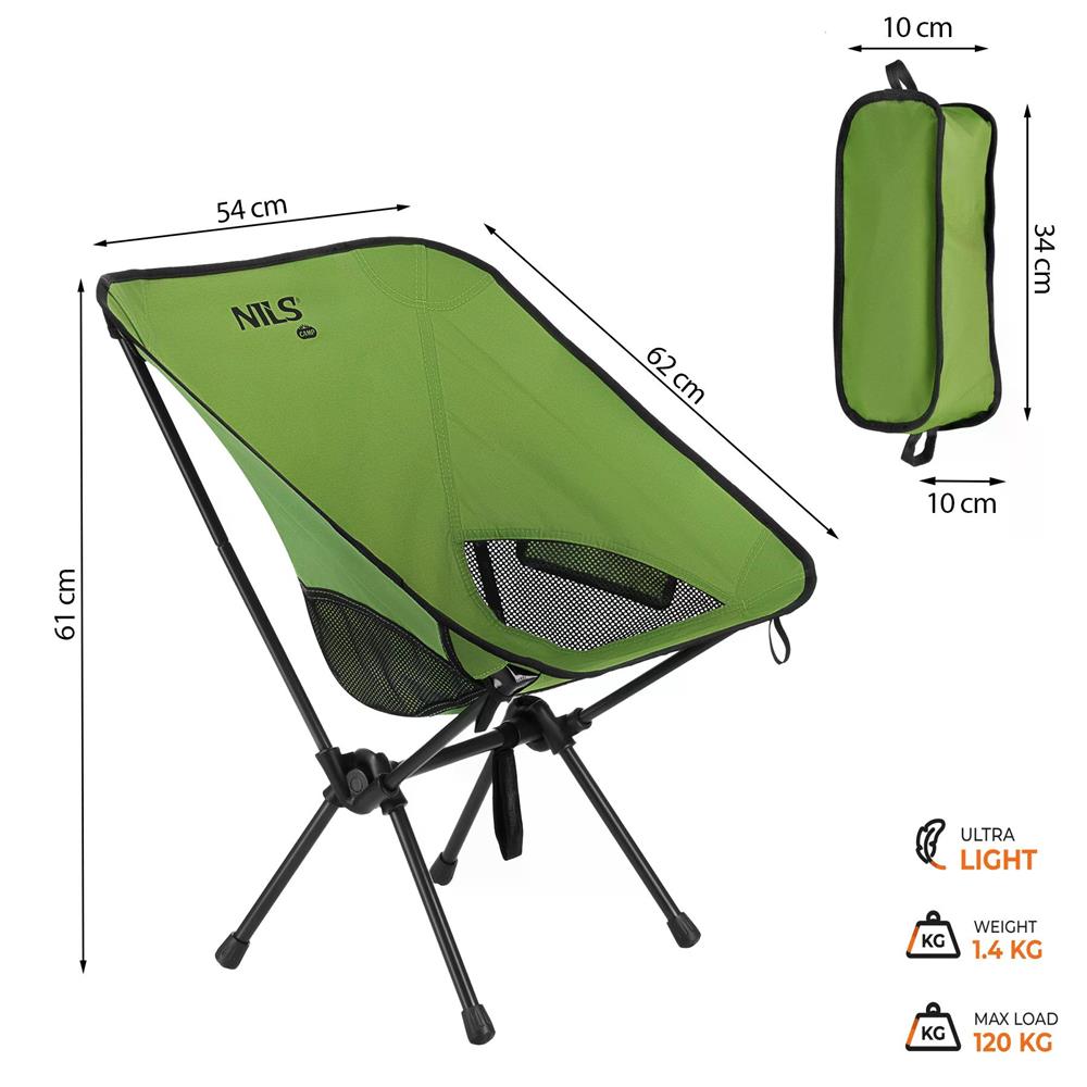 NILS CAMP ultraleichter Klappstuhl in Grün - kompakter Campingstuhl für Trekking, Angeln & Outdoor
