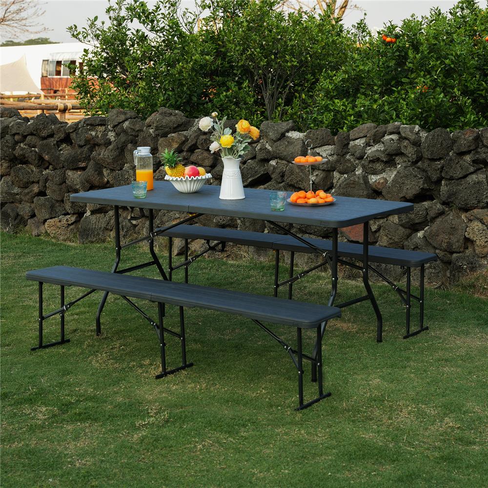 NILS CAMP Klappbank 180 cm Dunkelgrau für Garten Camping Events faltbare Sitzbank Outdoor