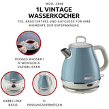 Ariete Vintage Wasserkocher, Blau, 1L Edelstahlkessel, 1630W, Elegantes Retro-Design