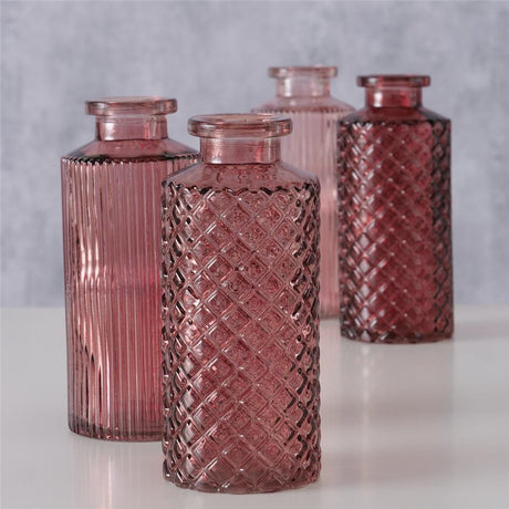 BOLTZE Vase Panja 4er Set, Glasvasen, Blumenvasen in Dunkelrosa und Hellrosa
