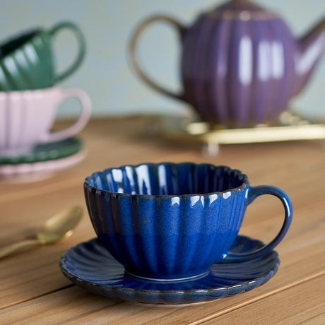 Bloomingville Latina Tasse mit Untertasse Blau Steingut 180ml