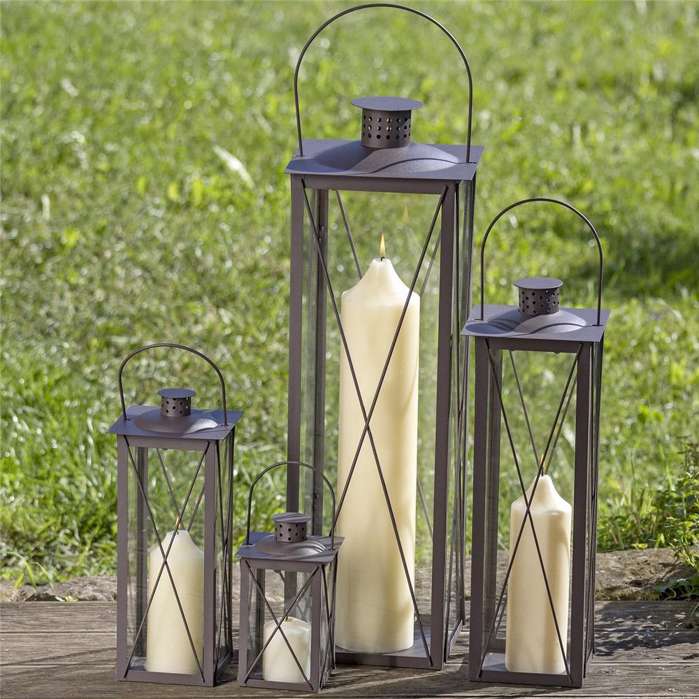 BOLTZE Laterne Farol – 4er Set aus Metall & Glas, Braun, quadratisch, 20–70 cm Höhe