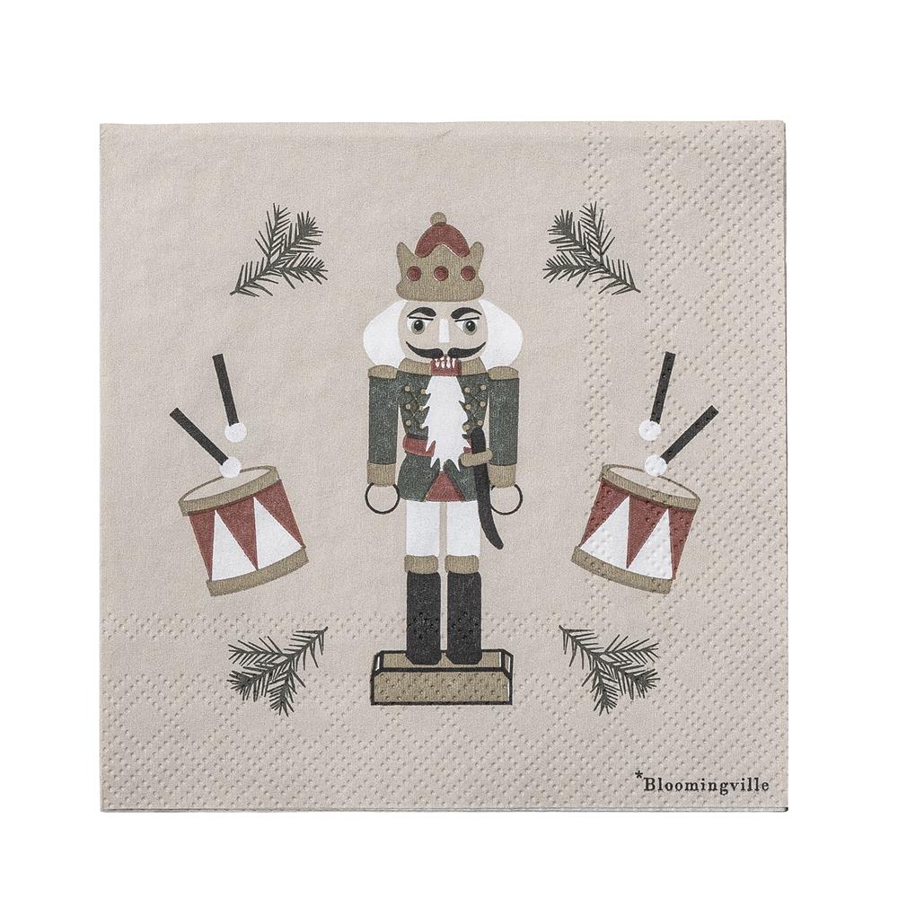 Bloomingville Jolly Weihnachtsservietten mit Nussknacker-Motiv, 20 Servietten