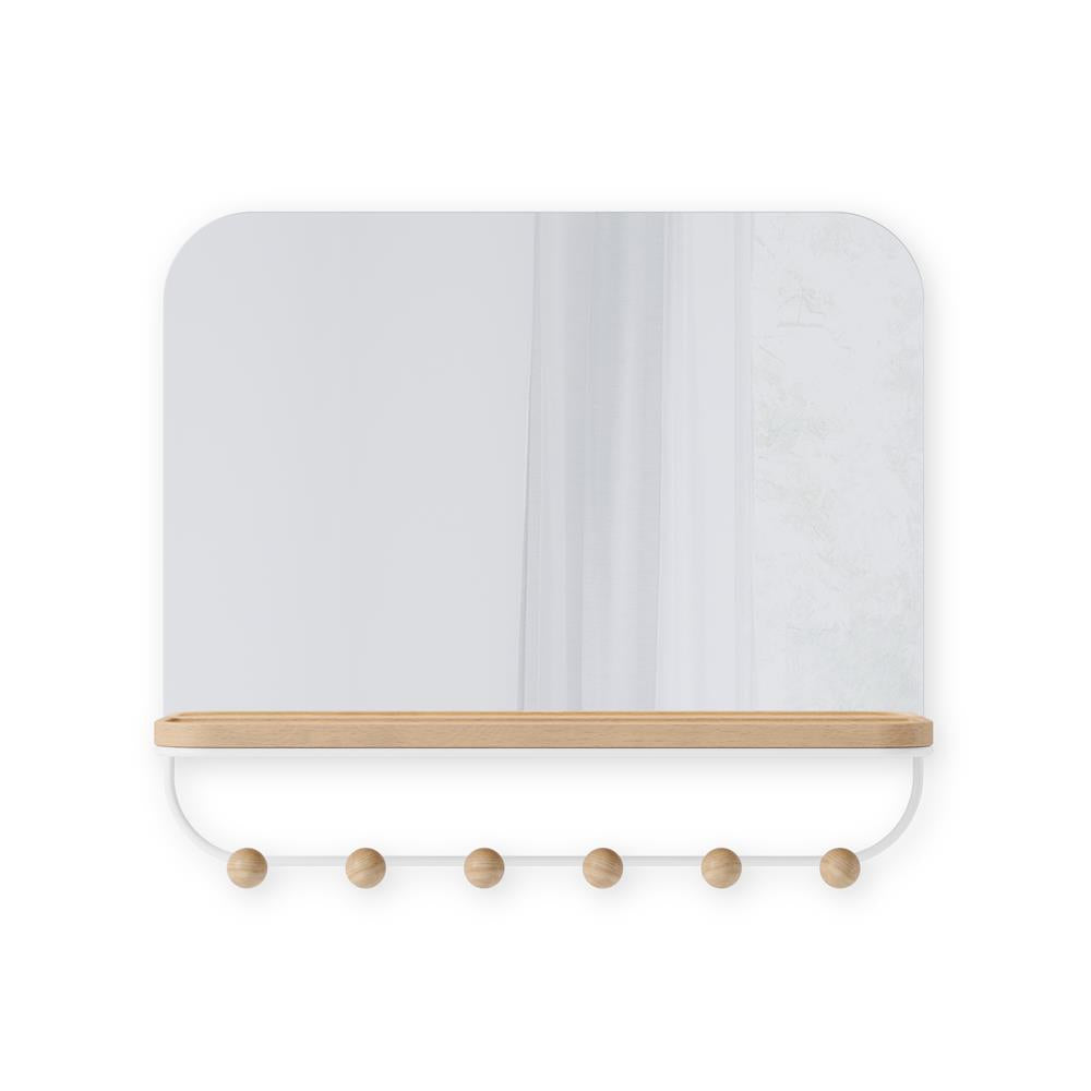 Umbra Estique Wandspiegel mit Ablage und 6 Haken, Accessoire Organizer für den Eingang, in Weiß