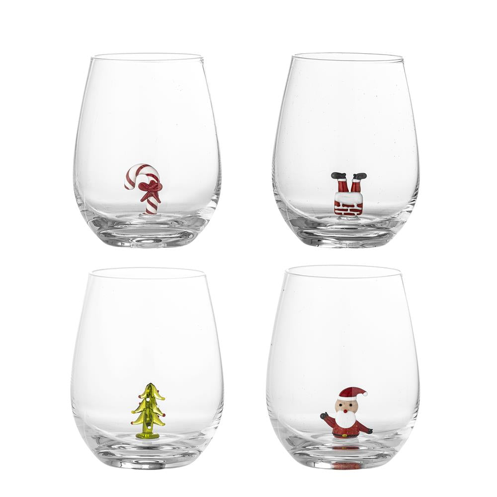 Bloomingville Misa Weihnachtsgläser, Glas 560 ml 4er Set mit Weihnachtsmotiv