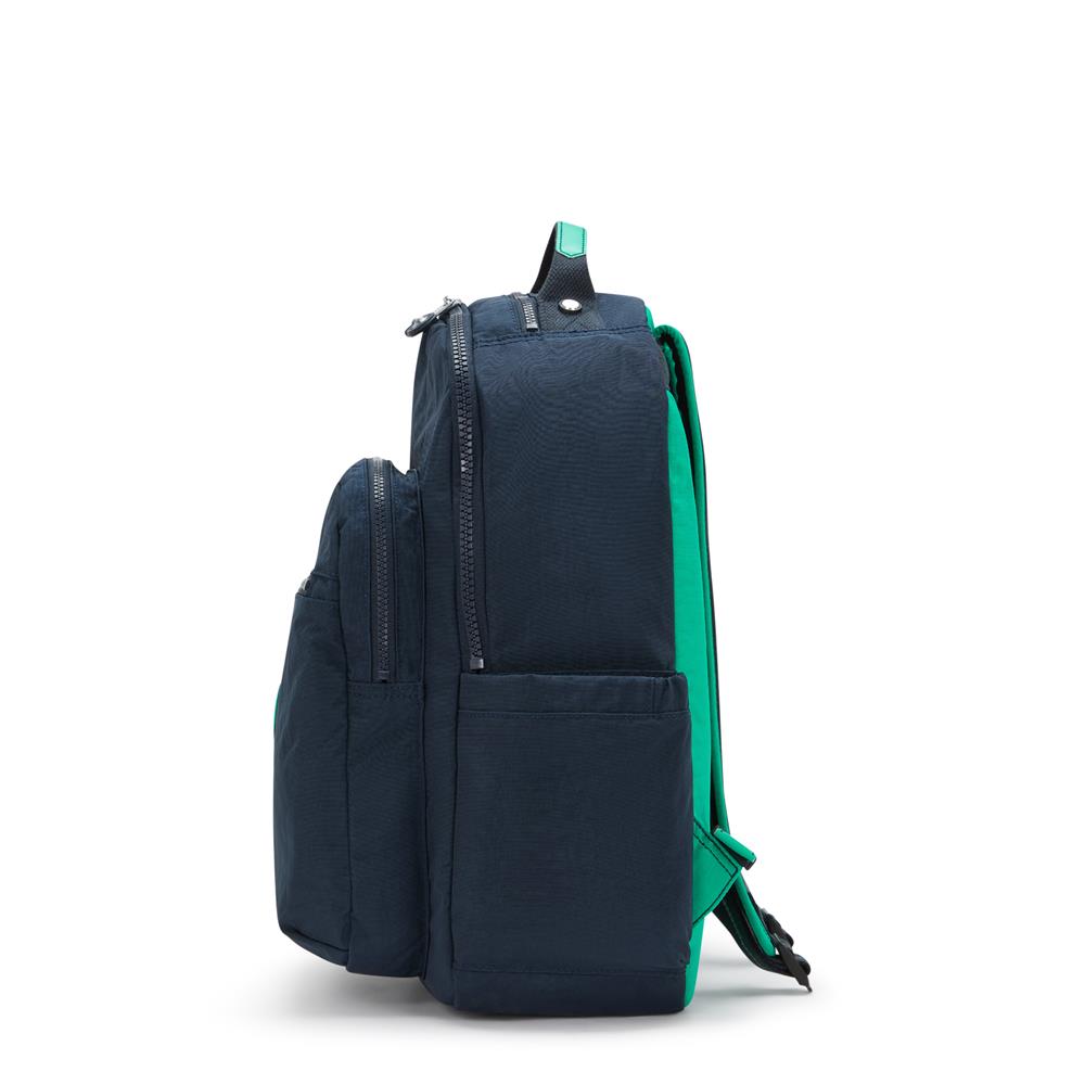 Kipling SEOUL L, Großer Schulrucksack mit 15-Zoll-Laptopfach, 27L, Blue Green Block (blau)