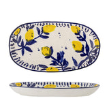 Bloomingville Maxima Servierplatte blau L29 cm aus Steingut – handbemalte Platte für Küche & Tischdeko